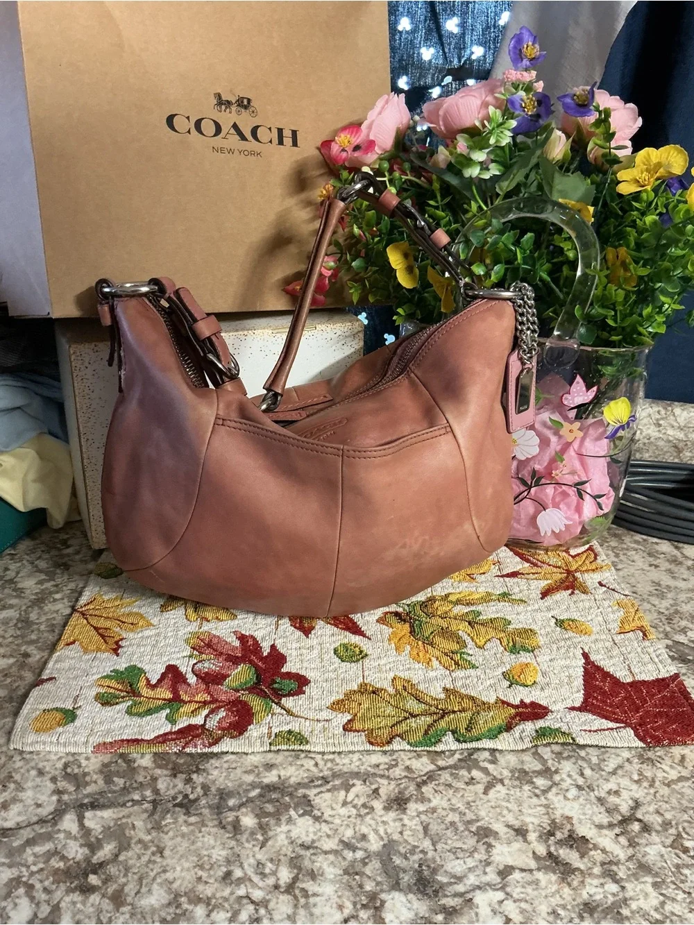 Coach Leather Hobo Bag - Dusty Rose Brown